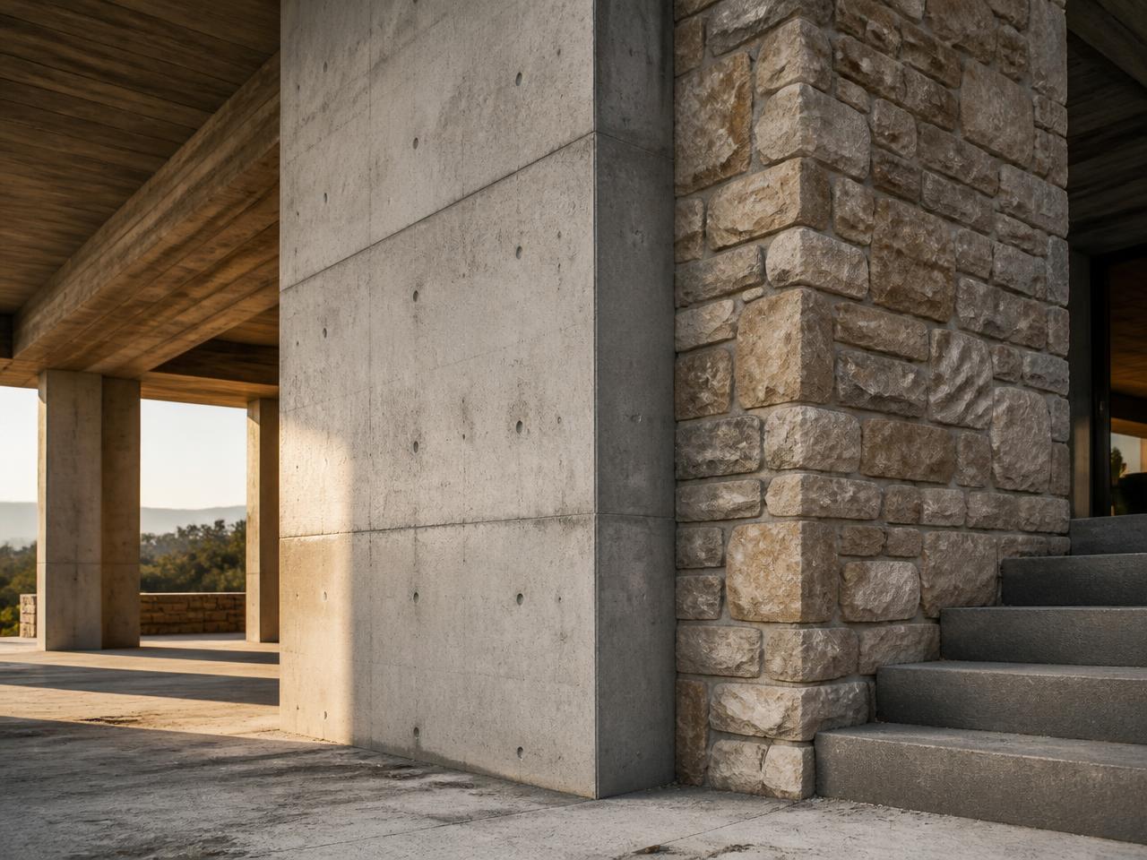 Precise concrete formwork and stone masonry construction detail
